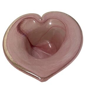 Vintage‎ Murano Lavjorazione Glass Pink Heart-shaped Blown Glass Trinket Dish